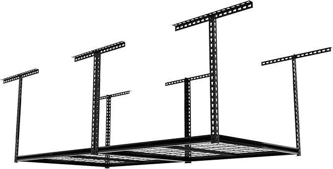 The Atlas 4 x 8 ft Adjustable Height Overhead Garage Storage Rack 900 lbs Heavy