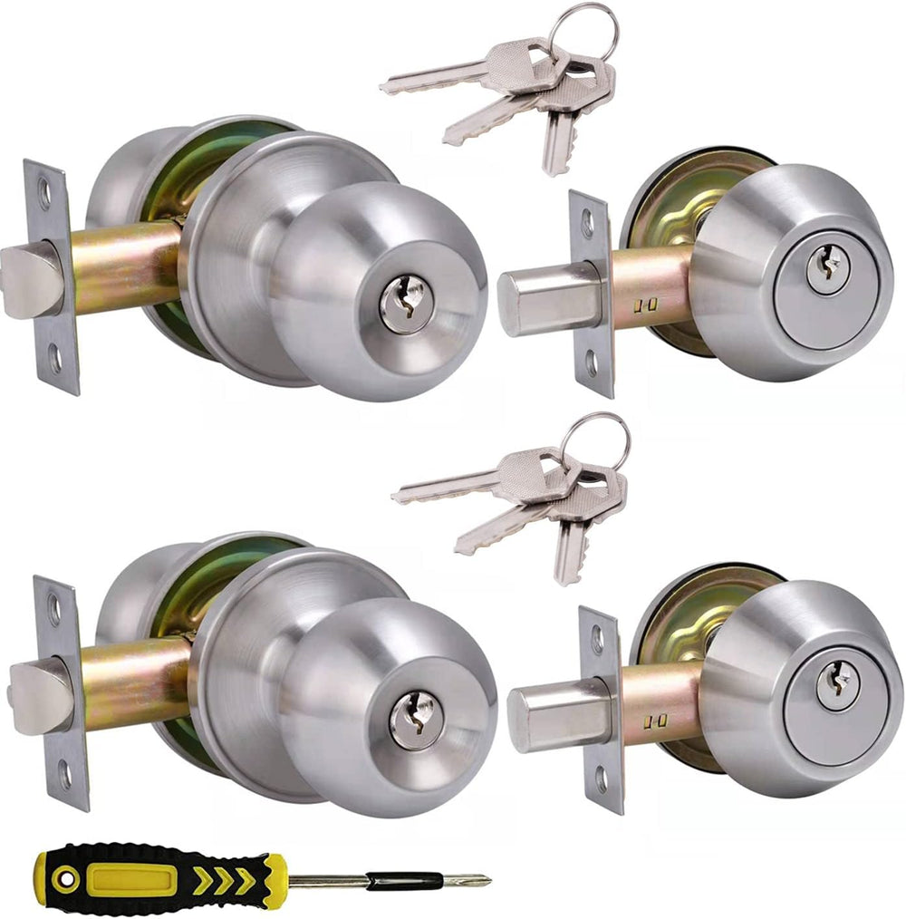 Lanwandeng 2 Sets All Keyed Same Entry Door Knob and Single Cylinder Deadbolt...