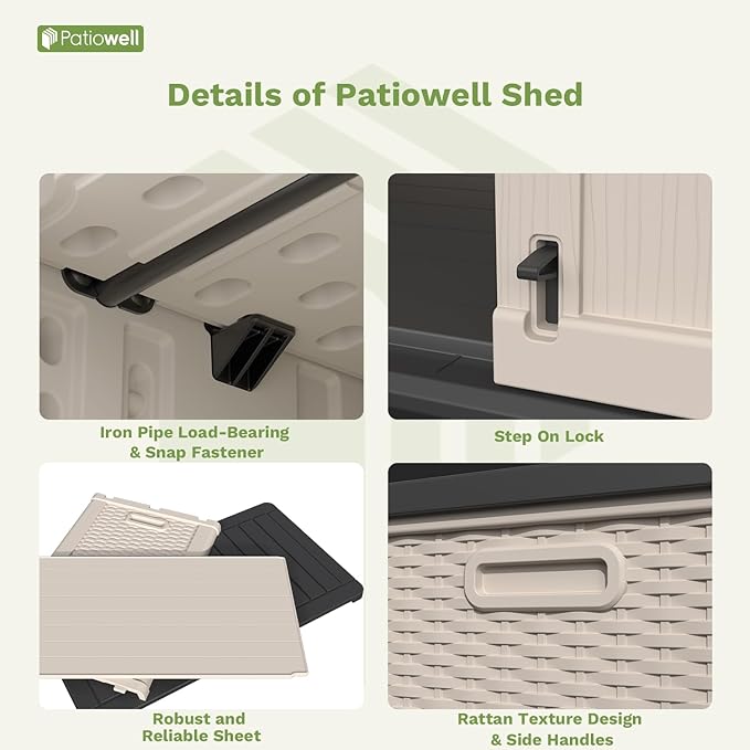 Patiowell 26 cu.ft Plastic Outdoor Storage Shed, Lockable Waterproof Resin