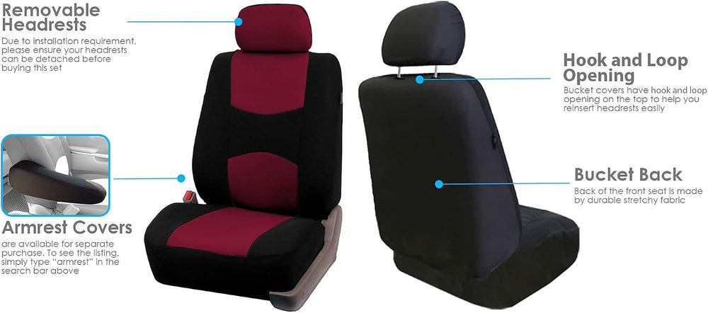 FH Group Flat Cloth Seat Covers Front Seat and Solid Rear Bench Full Set with...