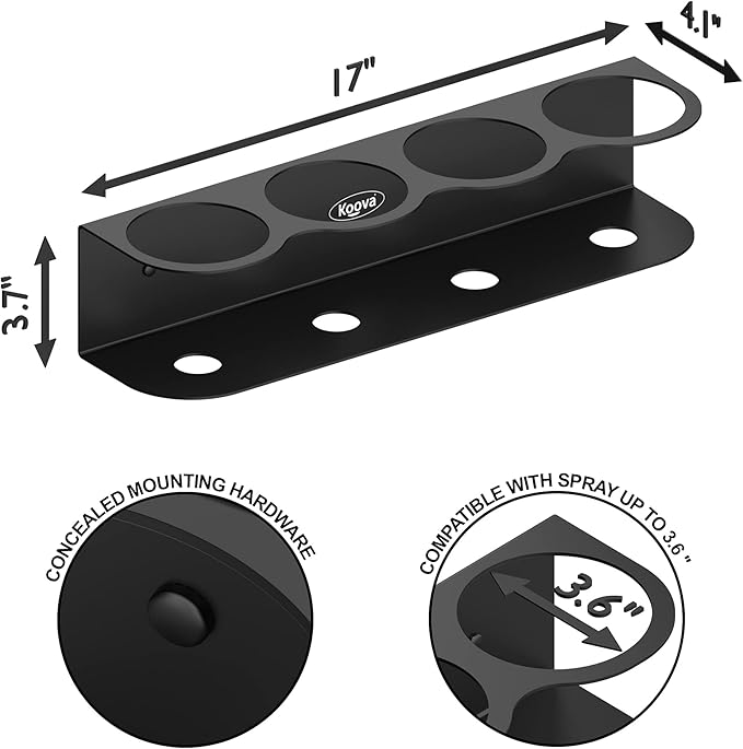 Koova 4 All-Purpose Spray Bottle Holder | Easy Install Wall Mount Hardware