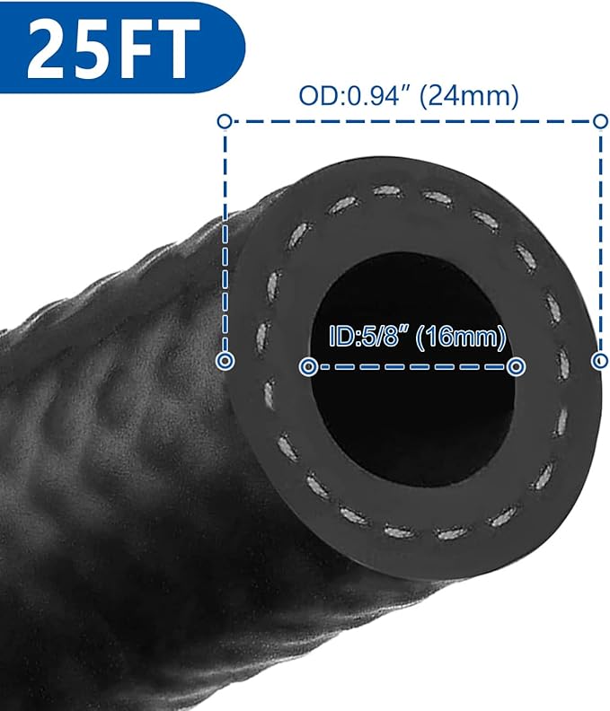 LokoCar Rubber Fuel Hose Line Push Lock 5/8" ID SAE 30R7 NBR 25ft 300PSI...