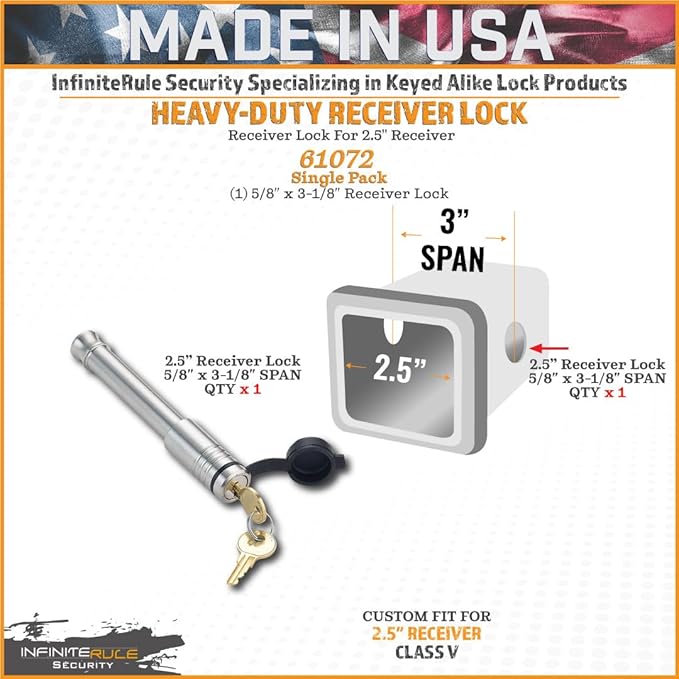 2" & 2.5" Receiver Lock, Heavy Duty Hitch Lock Pin, American Ma...