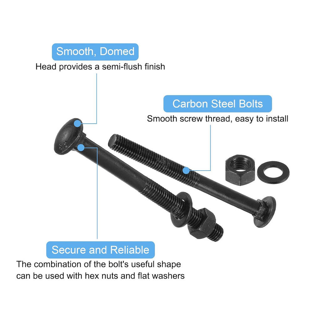 uxcell M10 x 70mm Carriage Bolt Kit, 25 Set Round Head Square Neck Screws, Ca...