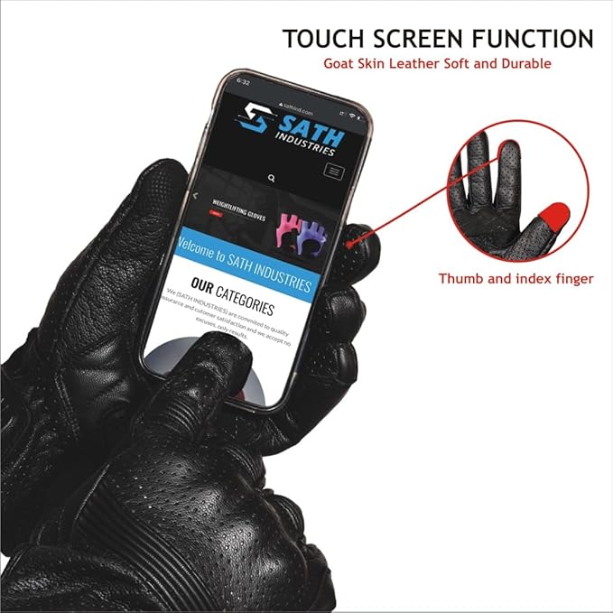 Leather Motorcycle Gloves for Men and Women | Touchscreen | Full Finger |