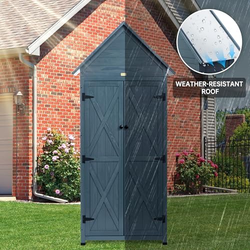 Outdoor Storage Shed with Floor & Adjustable Shelves, Wooden Garden Tool ...
