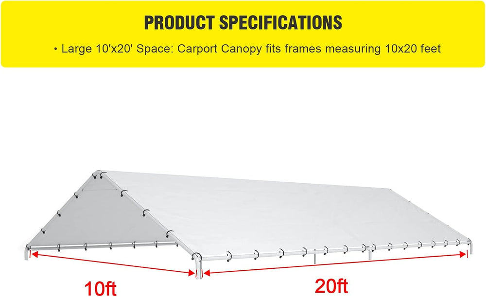 10 x 20 Ft Carport Replacement Canopy Cover Garage Top Tent Shelter Tarp with...