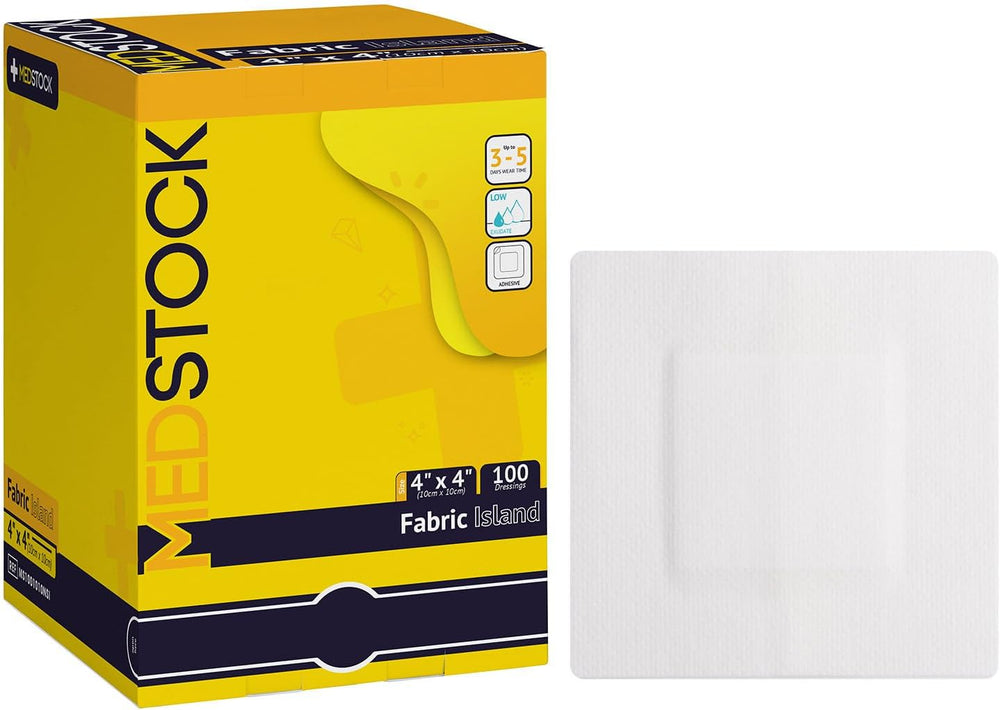 MEDSTOCK Fabric Island Dressing, 4"x4" (Pack of 100), Adhesive Woun...