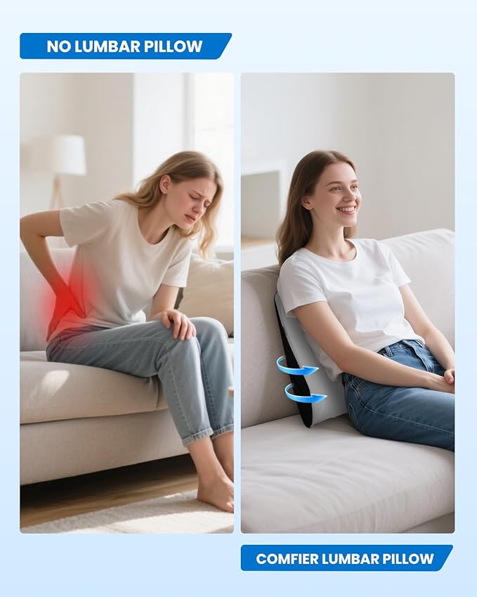 COMFIER Lumbar Support Pillow for Office Chair, Heated Back Support Pillow