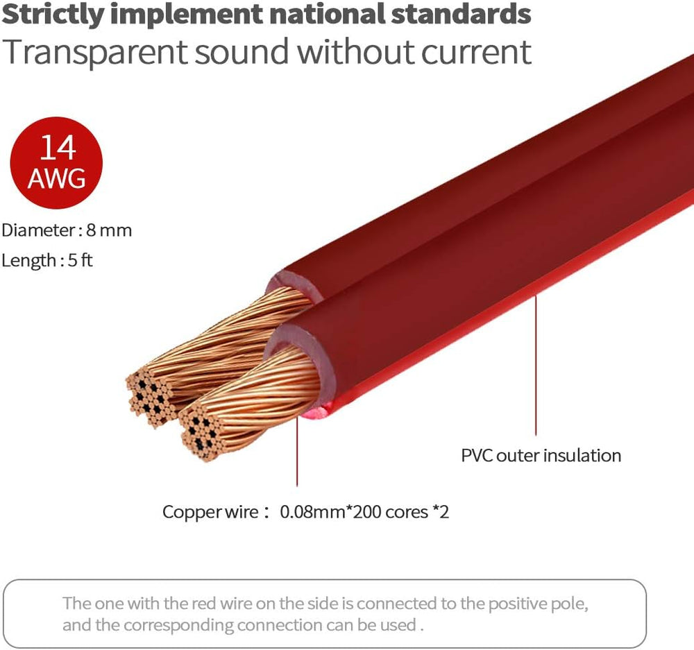 Yuchenfeng Gold-Plated RCA to Bare Wire Speaker Cable - 14AWG OFC Copper Audi...