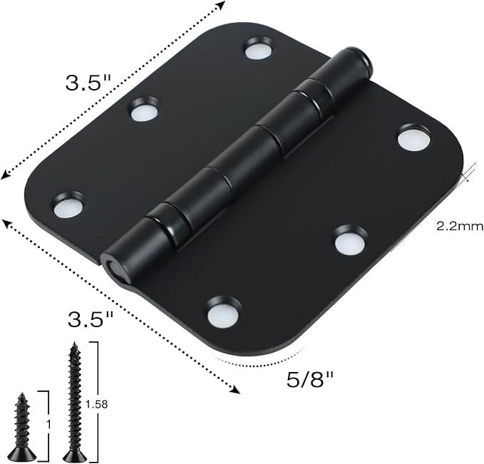 24 Pack Ball Bearing Door Hinges Matte Black 3.5 Inch 5/8"Radius Rounded...