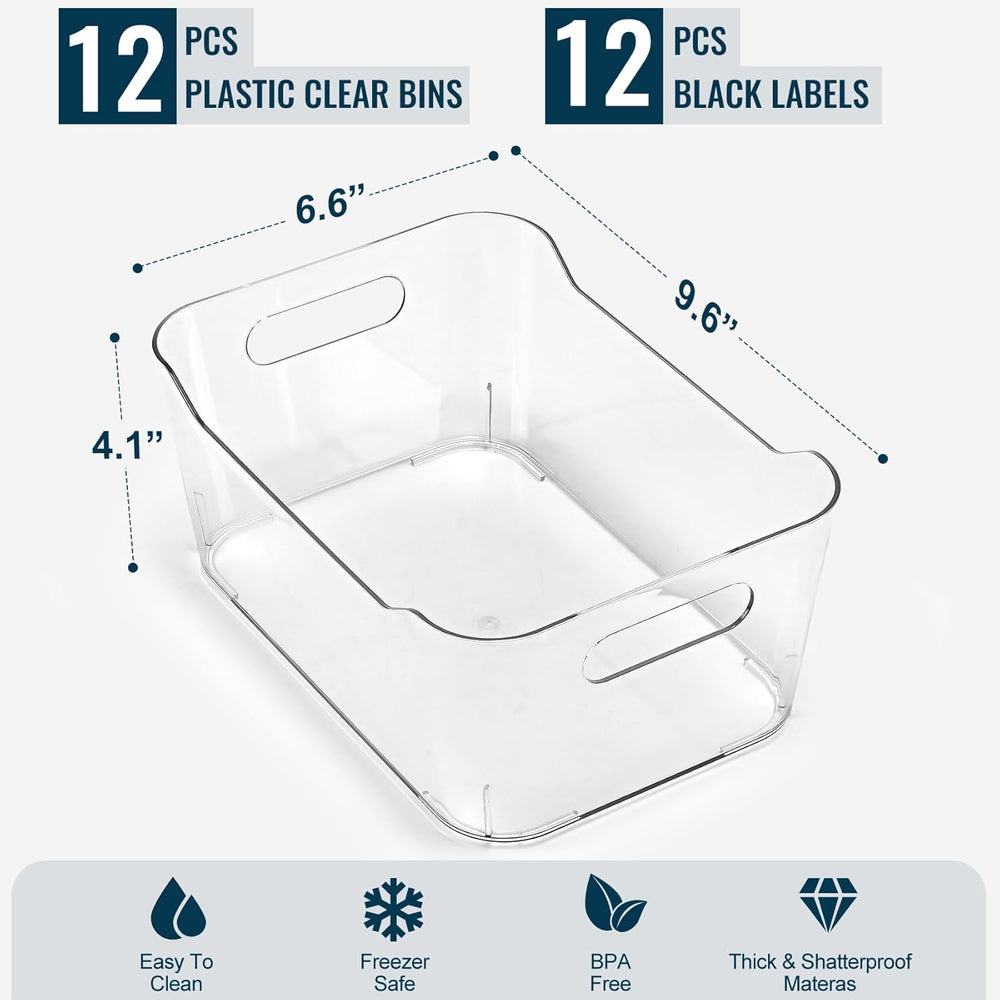 12 PACK Multi-Use Clear Storage Bins, Pantry Kitchen Cabinet Organizer Bins