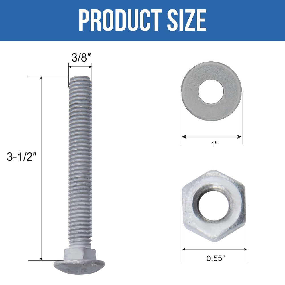 3/8" x 3-1/2" Carriage Bolts (50 PCS), Hot Dip Galvanized, Heavy Du...