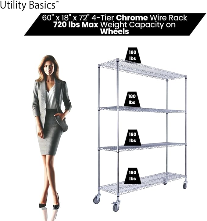 60"x18"x72" Chrome Premium Metal Steel Wire Shelving 4-Tier NS...