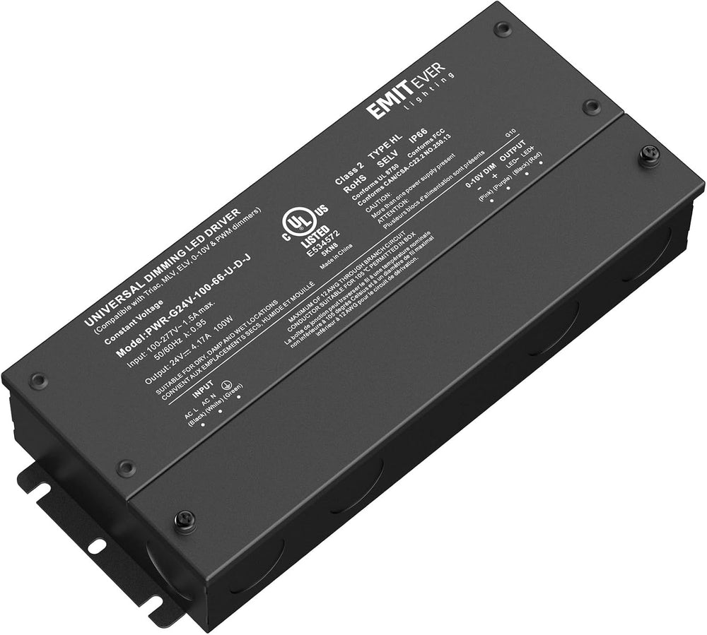 EMITEVER Dimmable Led Driver, 100W AC 100V-277V to DC 24V Transformer, 5-in-1
