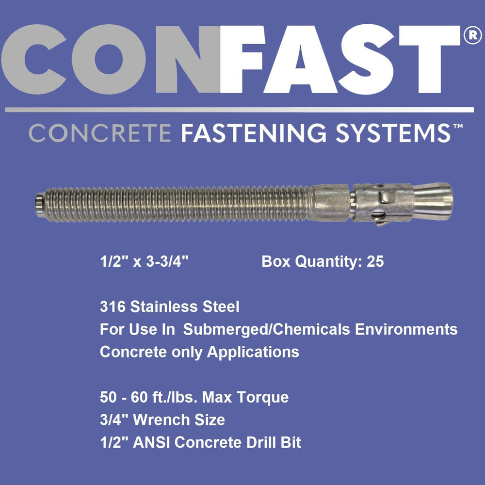 CONFAST 1/2" x 3-3/4" 316 Stainless Steel Wedge Anchor (25 per Box)
