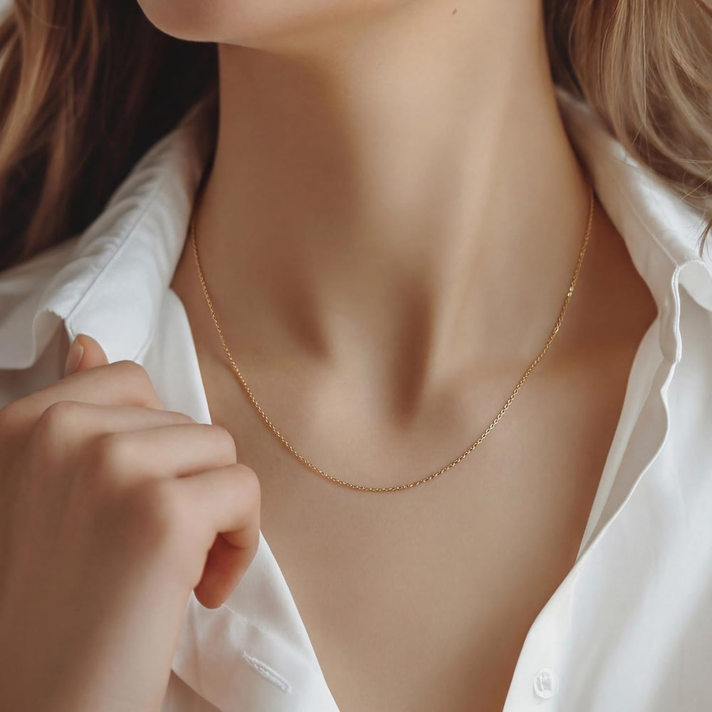 14K Gold Necklaces for Women Men 1.1/1.2/1.3mm Cable Chain Necklace