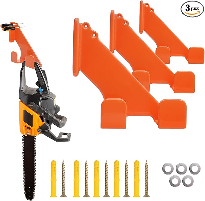 Chainsaw Holder, 3 Pack Wall Mounted Chainsaw Hanger, Scratch-Resistant Chain