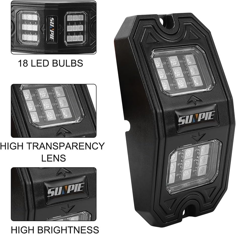 SUNPIE 8 Pods Quick Connect Blue Rock Lights, 18 Wide Angle Chips, 4M Extensi...