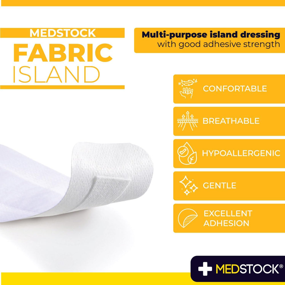 MEDSTOCK Fabric Island Dressing, 4"x4" (Pack of 100), Adhesive Woun...