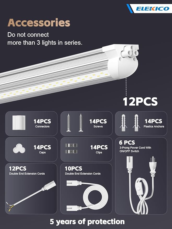 12 Pack Super Bright 100w 8ft Led Shop Light, 15000lm 5000k V Shape 8' Le...