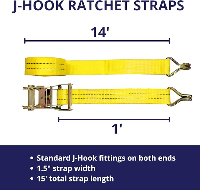 10 Pack 1.5" x15' Ratchet Strap 4400LB
