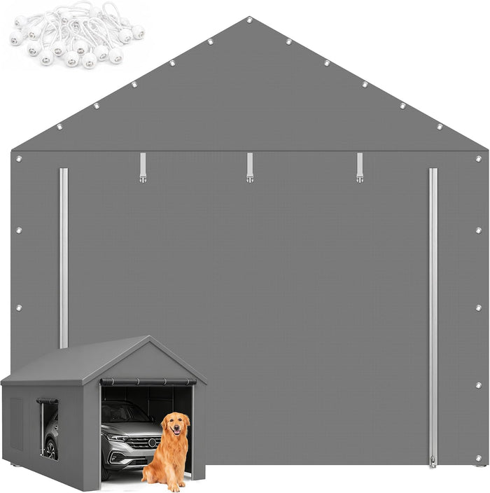 10x20 FT Carport Replacement Zipper Door,180G PE Waterproof UV Protected Tarp Panel（Gray&Black）