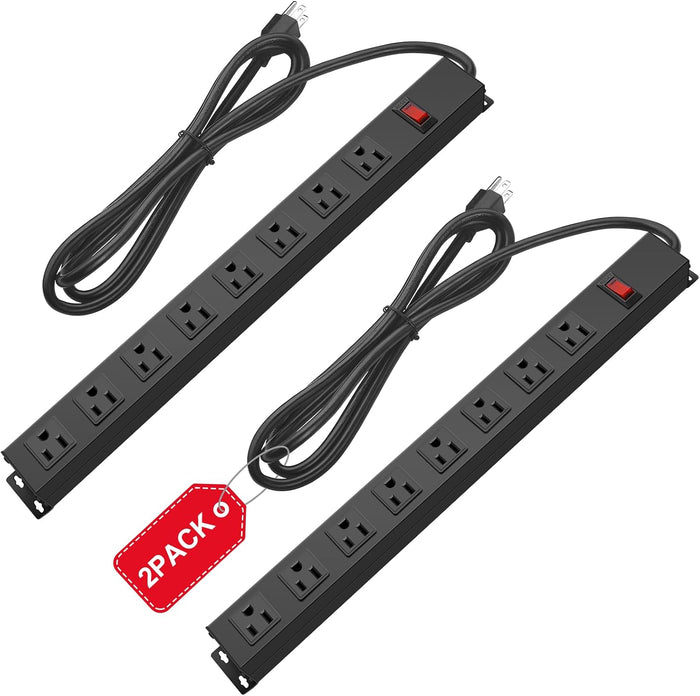 2Pack Metal 8 Outlet Mountable Power Strip, Wall Mount Outlet Heavy Duty