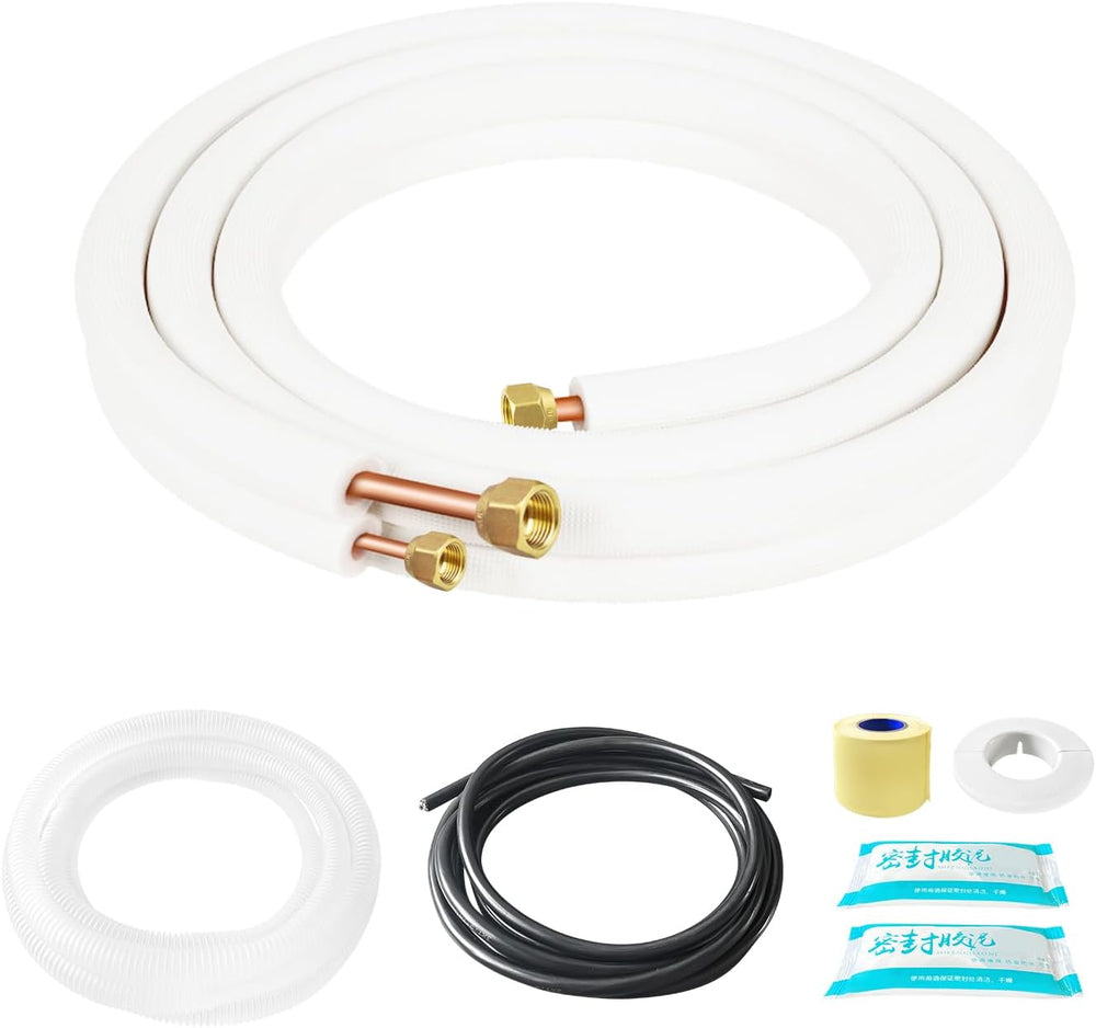 10FT Mini Split Line Set 1/4" & 3/8" O.D Copper Pipes Tubing wi...
