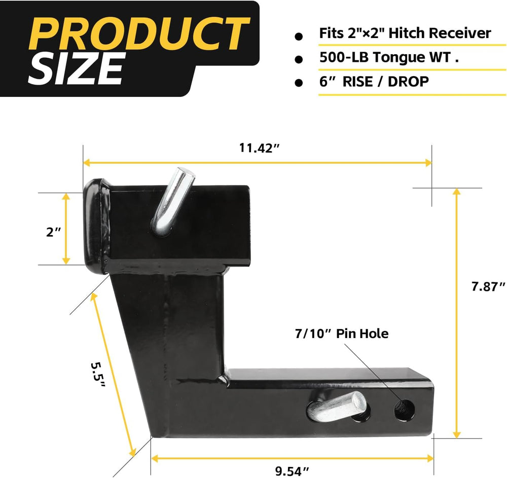 MaxxHaul Trailer Hitch Riser for 2" Receivers, 6" Rise or Drop Soli...