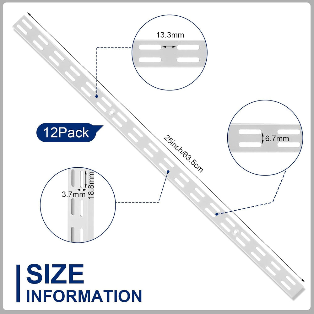 MorningRo 12 Pack 25" Dual Track Shelving Rail, Dual Slot Upright, White