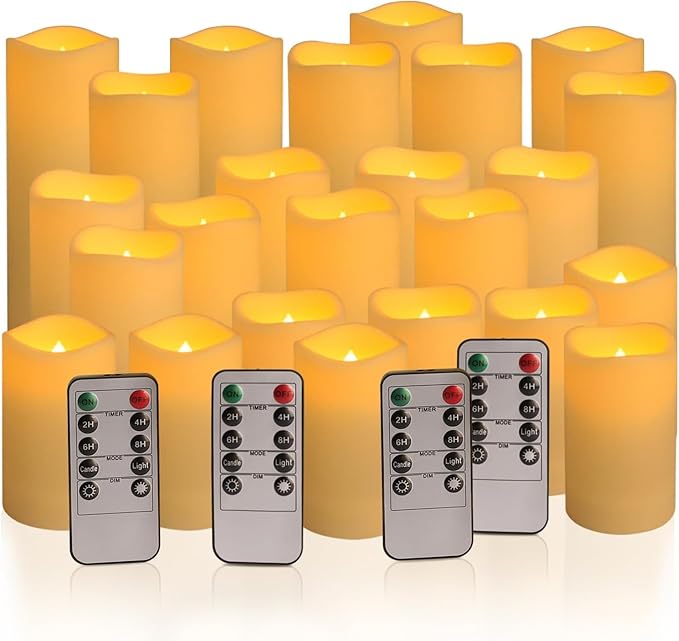 Set of 24 Waterproof Outdoor Flameless Candles, LED Candles with 4 Remote and...