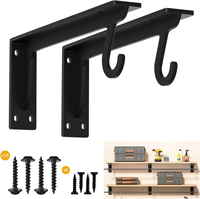 13.5x5.6in Heavy Duty Closet Rod Bracket Support 400lbs(2pc Black )