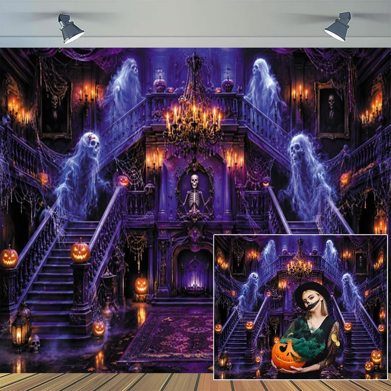 Leowefowa Halloween Spooky Medieval Castle Backdrop for Photography 10x8ft