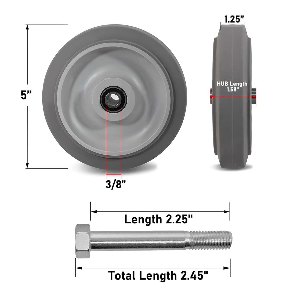 5 Inch Thermoplastic Rubber Caster Wheels (Set of 4) – Heavy Duty, Precision ...