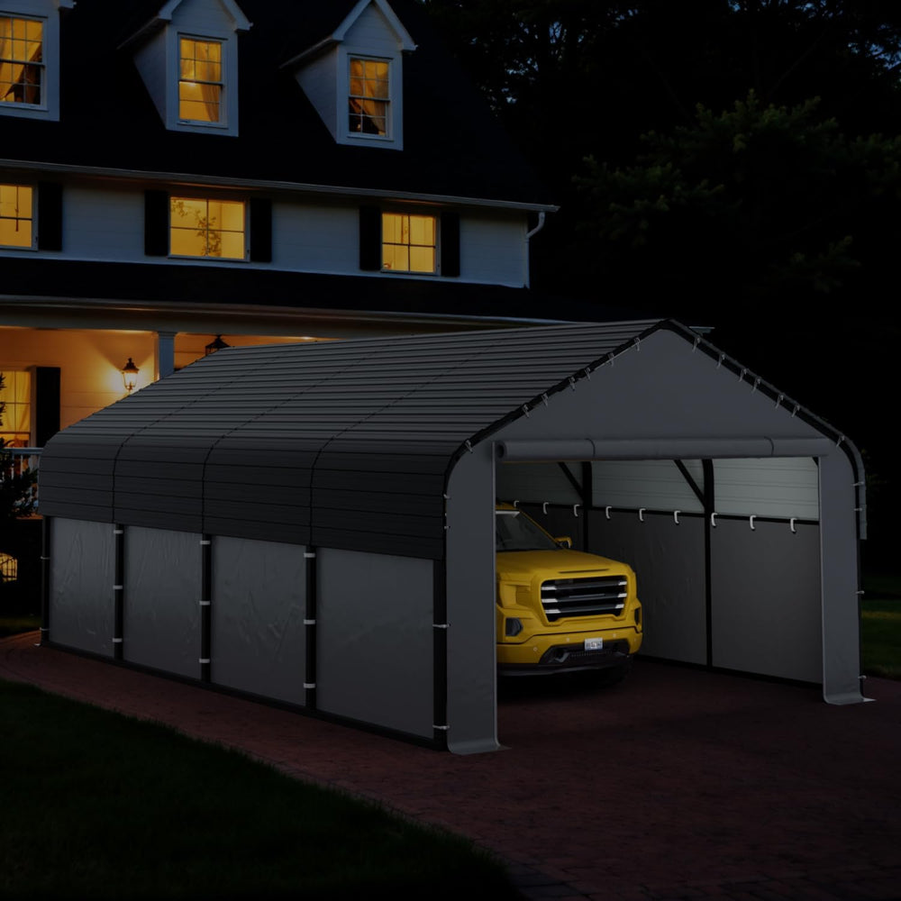12x20 Heavy Duty Metal Carport, All-Weather Enclosed Car Garage