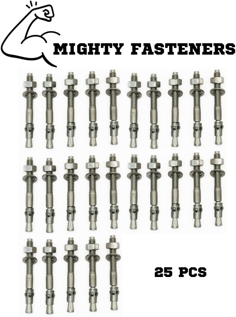 Mighty Fasteners 304 Stainless Steel Wedge Anchors 5/16" X 3" - 25 ...