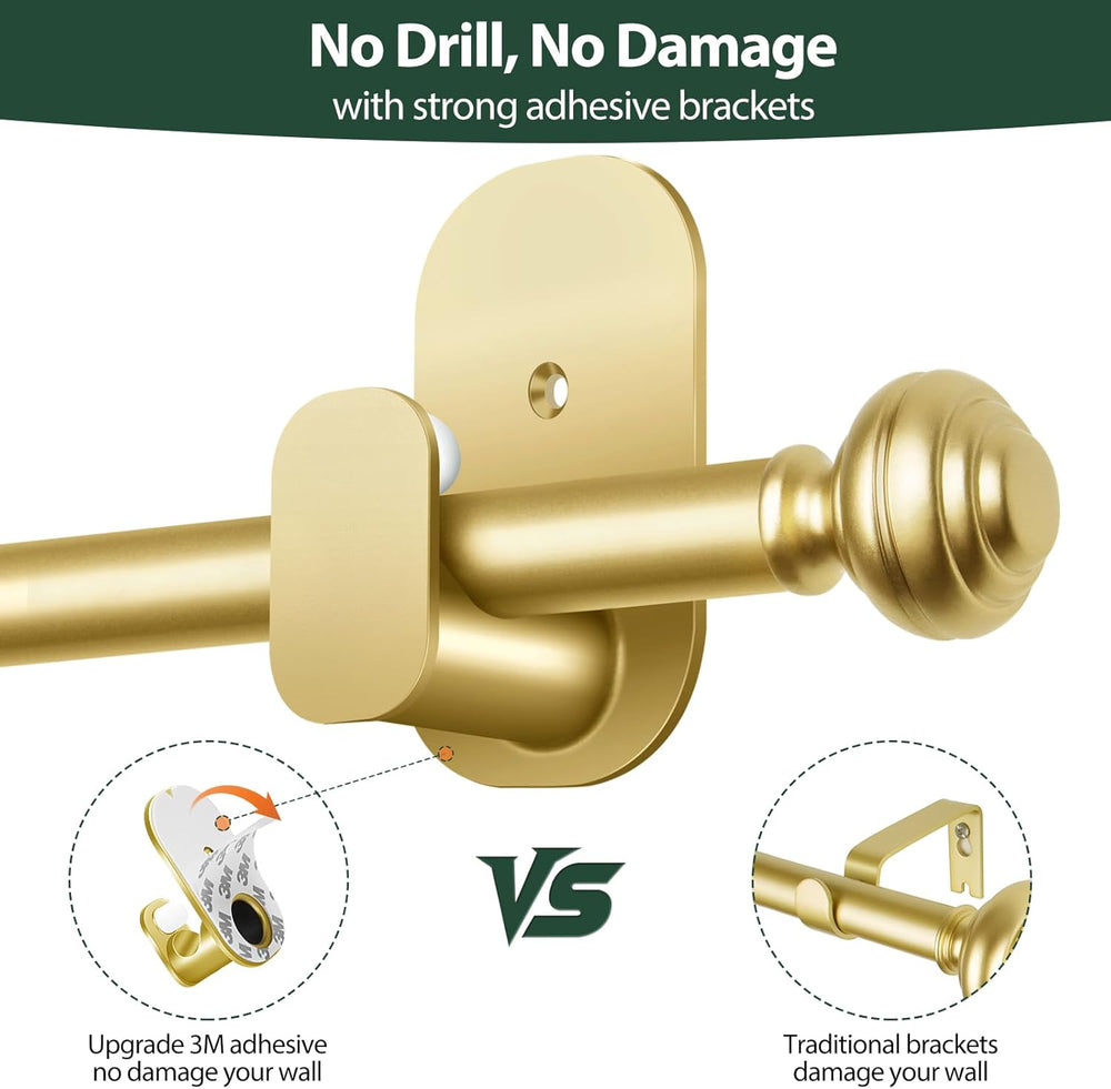KAMANINA Curtain Rods No Drilling 2 Pack 32-58", 3M Adhesive Brackets, Gold