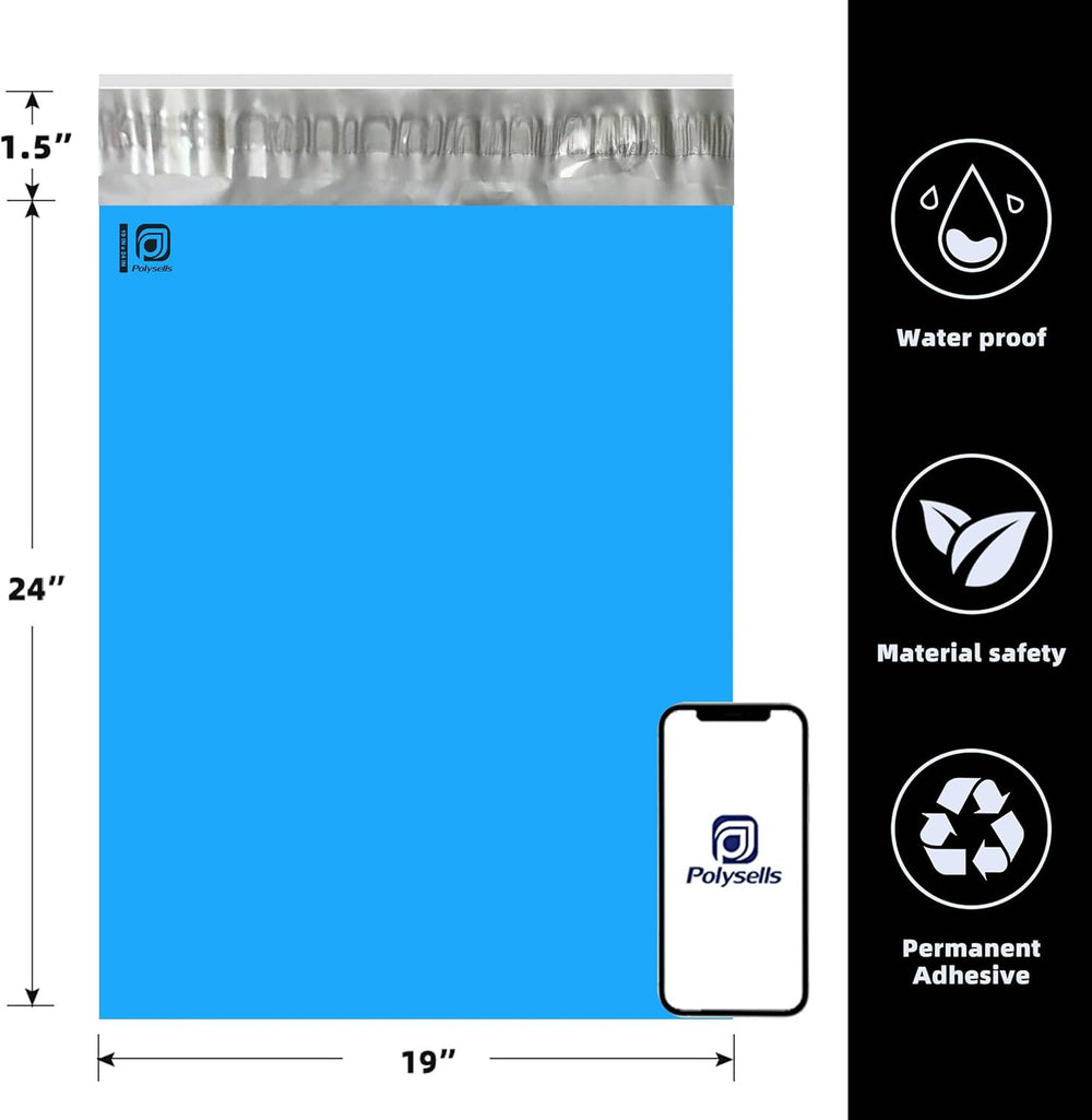 POLYSELLS 100 pcs 19x24 Inches Blue Poly Mailers Shipping Envelopes, Strong A...