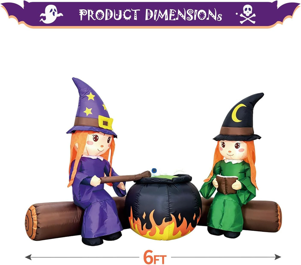 DomKom 6FT Halloween Inflatable Blow Up Decorations, Cute Witches with Cauldr...
