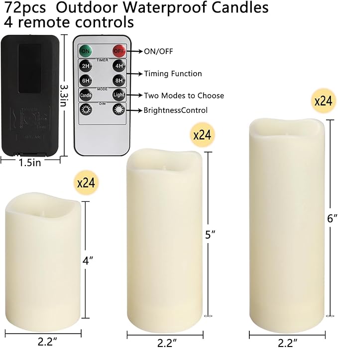 pliadvbu Flameless LED Candles 72 Pack, Outdoor Realistic Waterproof Votive C...