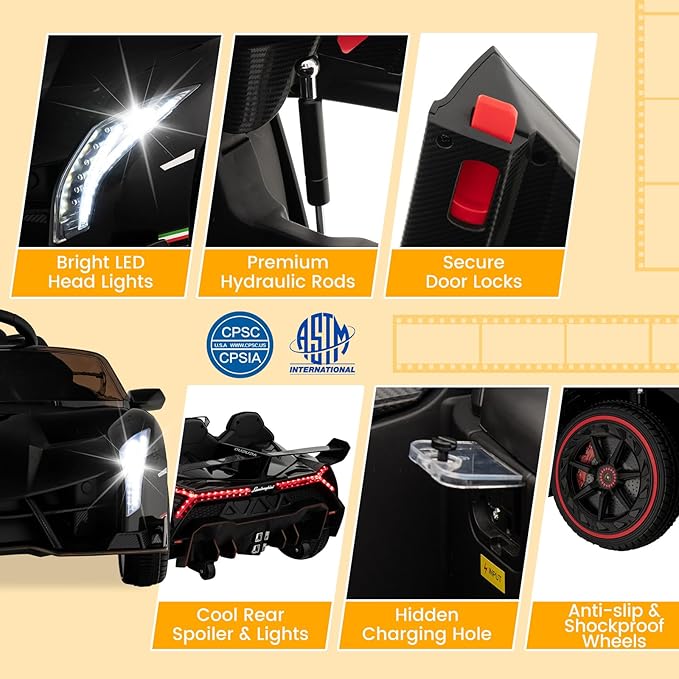 Costzon Ride on Car, Lamborghini Licensed 12V Battery Powered 4WD Sports Car