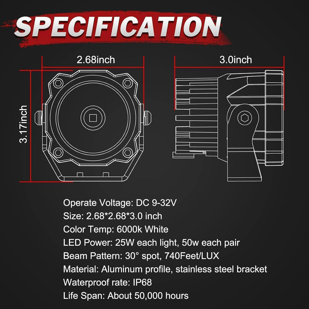 Amber LED Pods Round LED Fog Light Pods 50W 2PCS Spot LED Off Road Lights