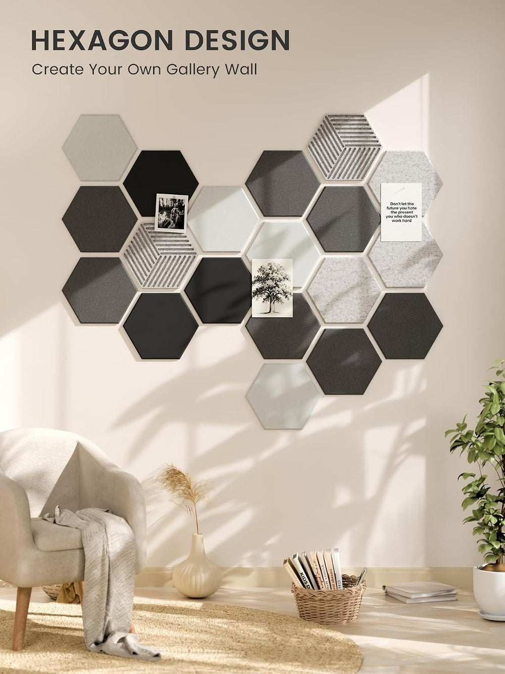 Fluxynara 10-Pack Hexagon Felt Bulletin Board Tiles, Concrete Echo