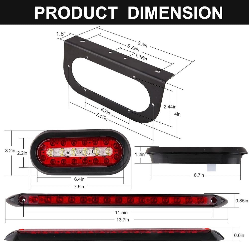 Partswcgg 6" Inch Oval Led Trailer Tail Backup Light Kit w/Mounting Bracket