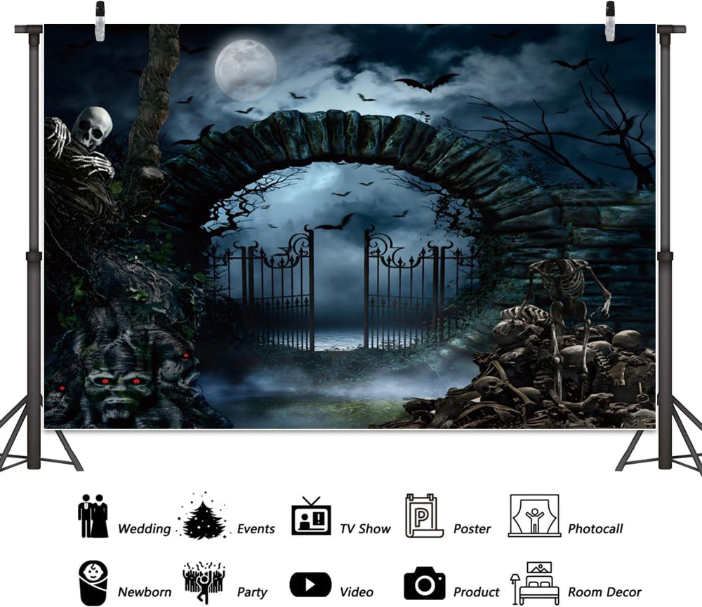 Halloween Backdrop 10x8ft Horror Graveyard Full Moon Night Photo Backdrops