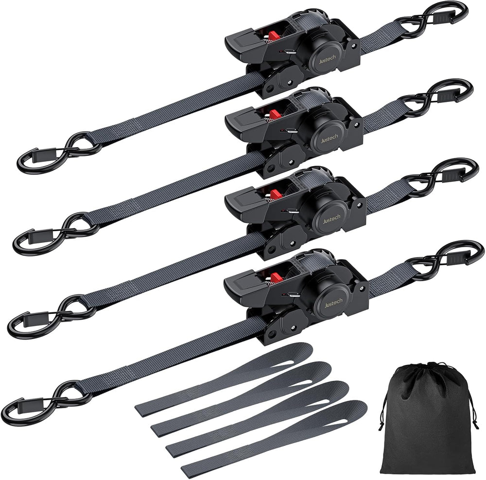 Justech 4 Pack Retractable Ratchet Straps, 1 in x 11.6 ft-1411 lbs Break