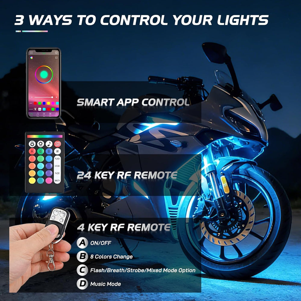 Nilight 12PCS Motorcycle RGB LED Light Kit APP and Remote Control