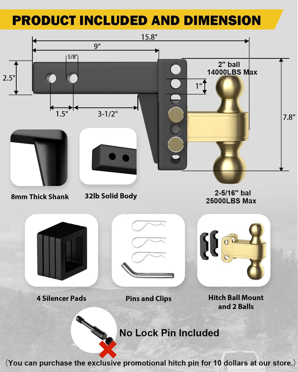 TIROL 2.5 inch Adjustable Hitch, 2.5 Hitch Receiver, 4" Drop, 2" &a...