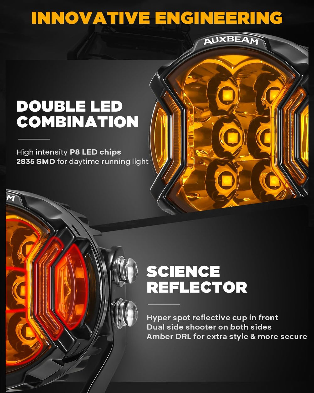 Auxbeam V-Ultra Series 3 Inch Amber Fog Light Pods Round Offroad Lights